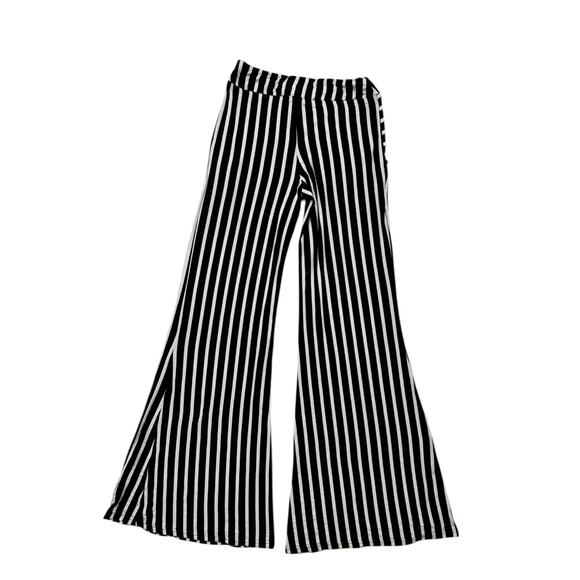 JOSEPH RIBKOFF Black White Vertical Stripe Flare Leg Knit Pants Size 2 Pull On - Picture 2 of 10